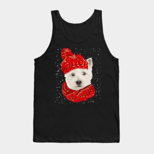 West Highland White Terrier Wearing Red Hat Christmas Tank Top
